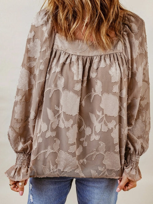 Applique Square Neck Flounce Sleeve Blouse (Sizes: S-2XL) (3 colours) (Sale Price: $70.55 CAD)
