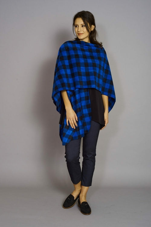 Royal Blue & Black Buffalo Print - Premium Mountain Fleece Cape Shawl Poncho ~ Made in Canada (Sale Price: $76.50 CAD)