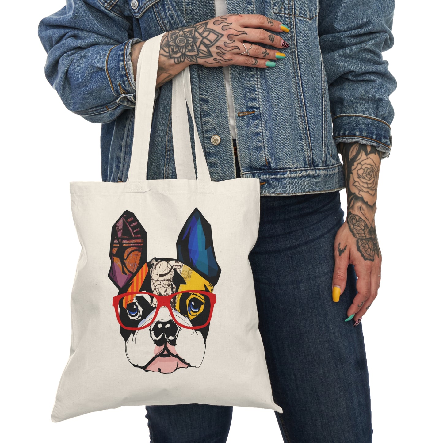 Dog with Glasses - Natural Tote Bag ~ Sharon Dawn Collection
