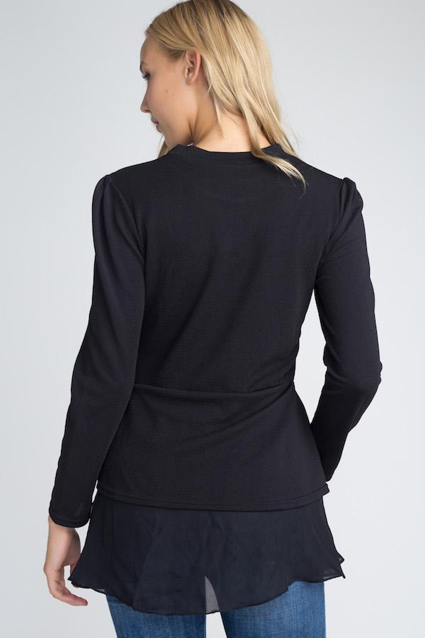 Women's Long Sleeve Ruffle Top (White or Black)