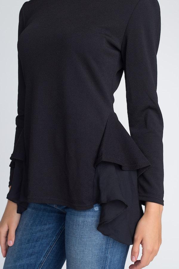 Women's Long Sleeve Ruffle Top (White or Black)