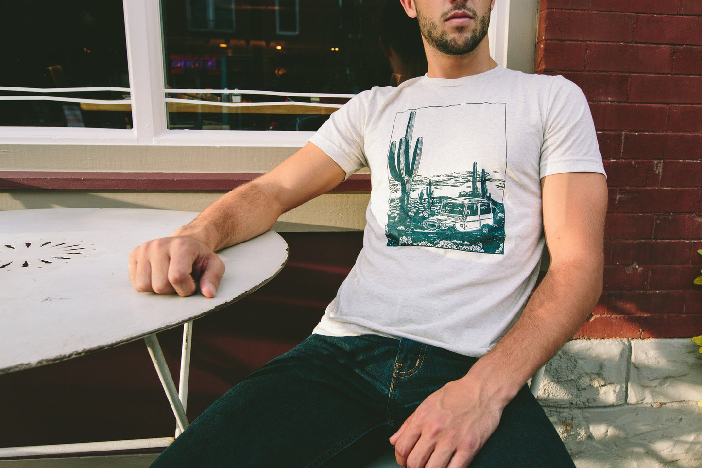 Desert Cruiser Tee - Unisex T - Oatmeal (Cotton/Poly/Rayon) ~ hand screen printed in Denver, Colorado (Sizes: S-XXL) (Sale Price: $52.70 CAD)