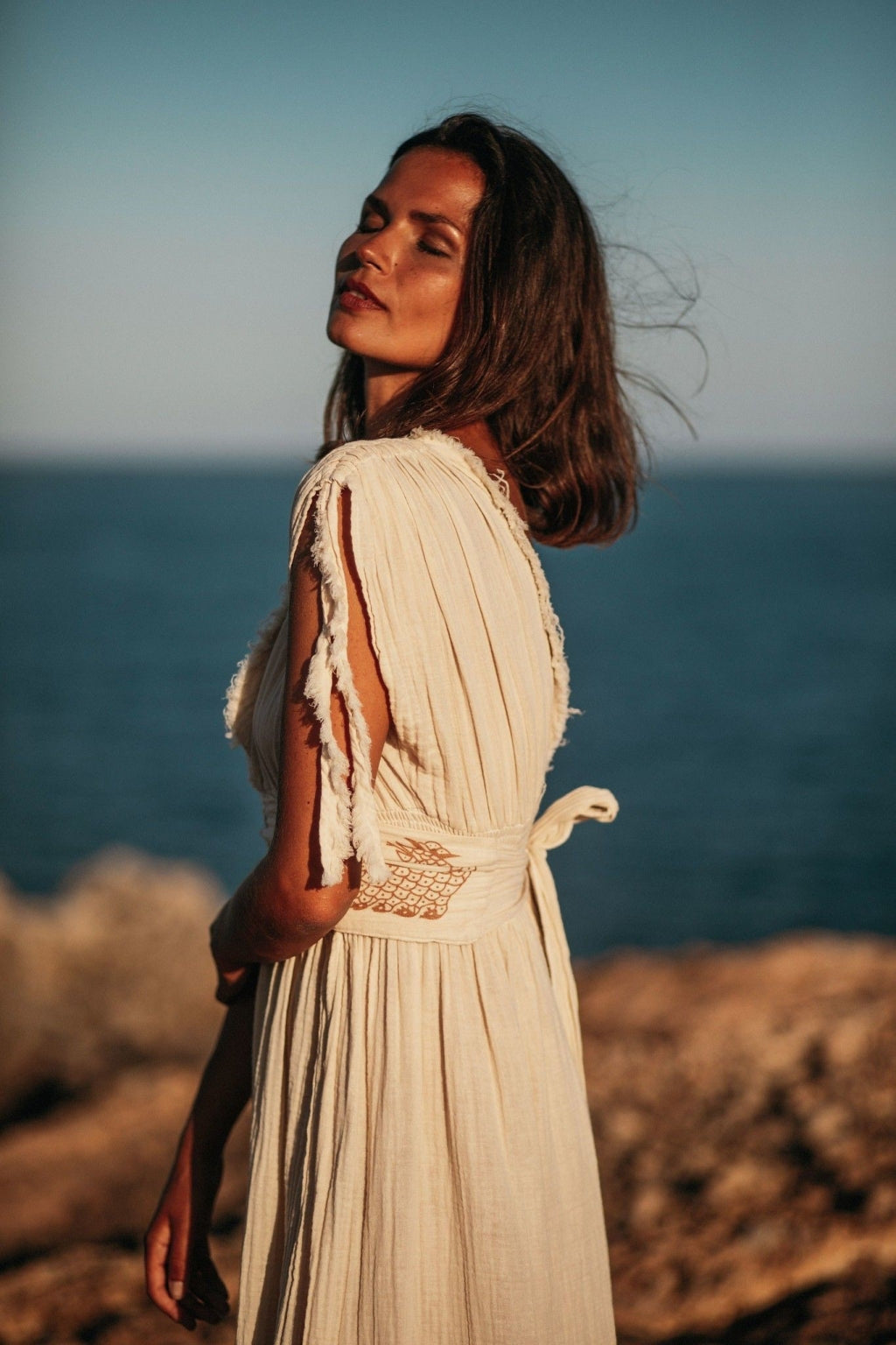 Helen Dress, Long Boho Organic Cotton Slit Dress