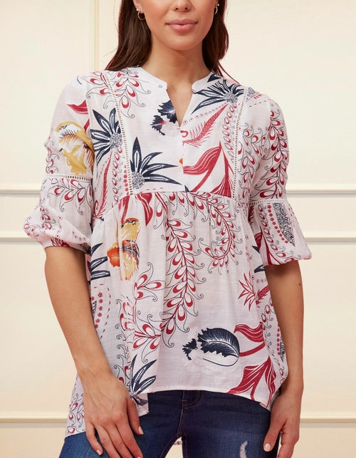 Alba Blouse Empire Waist Plant Print White