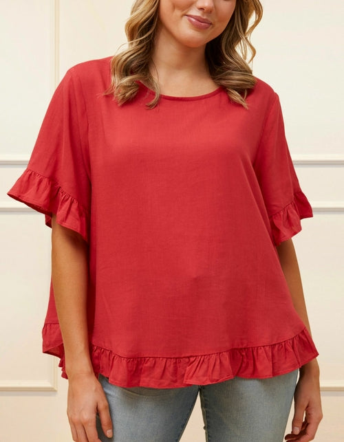 Mylene Top Relaxed Linen Blend Frilled High Low Hem - Viscose/Linen (Sizes: XS - 2XL) (Sale Price: $56.94 CAD)