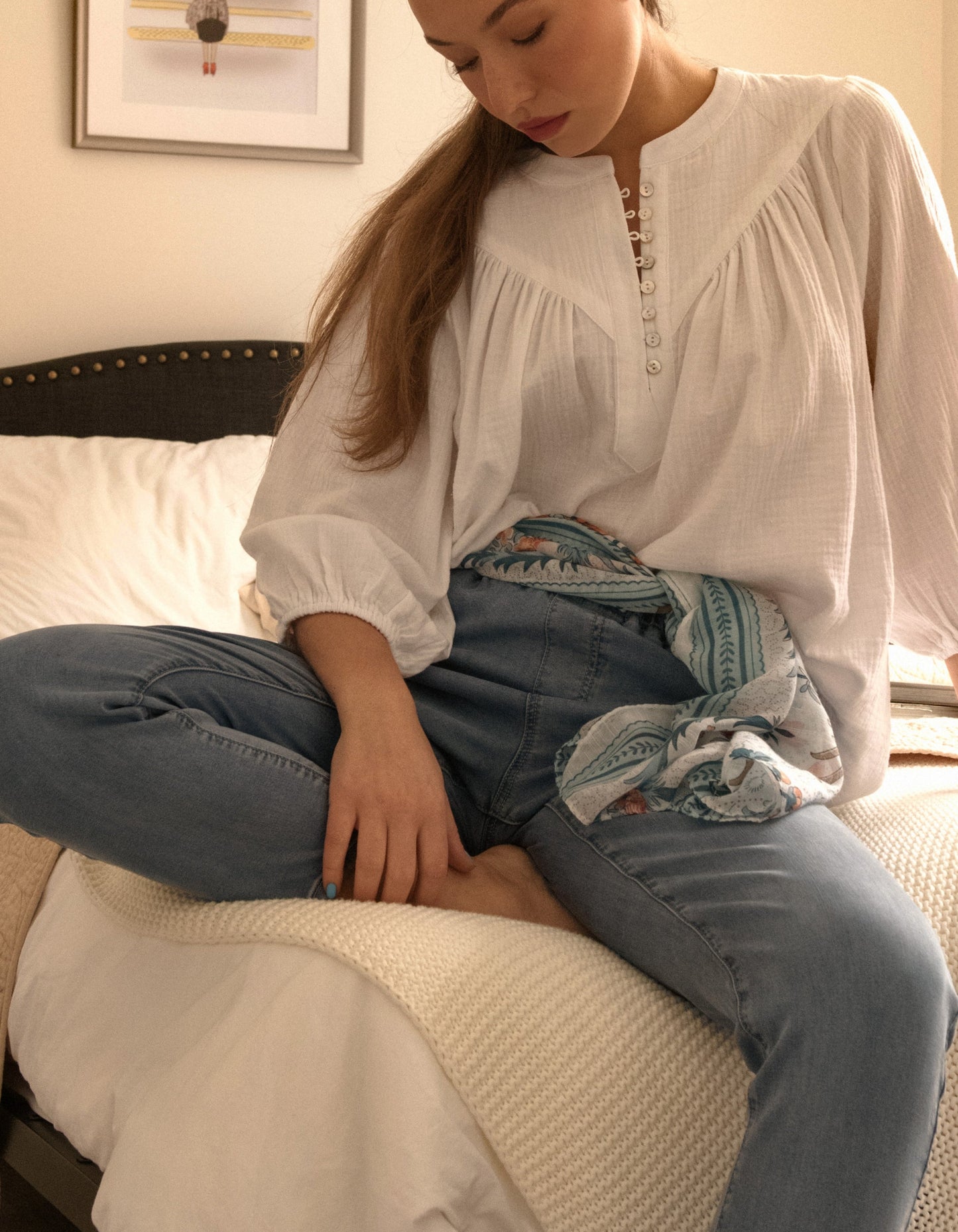 Hilone Blouse Cotton Gauze Lantern Sleeves (Sale Price: $64.59 CAD)