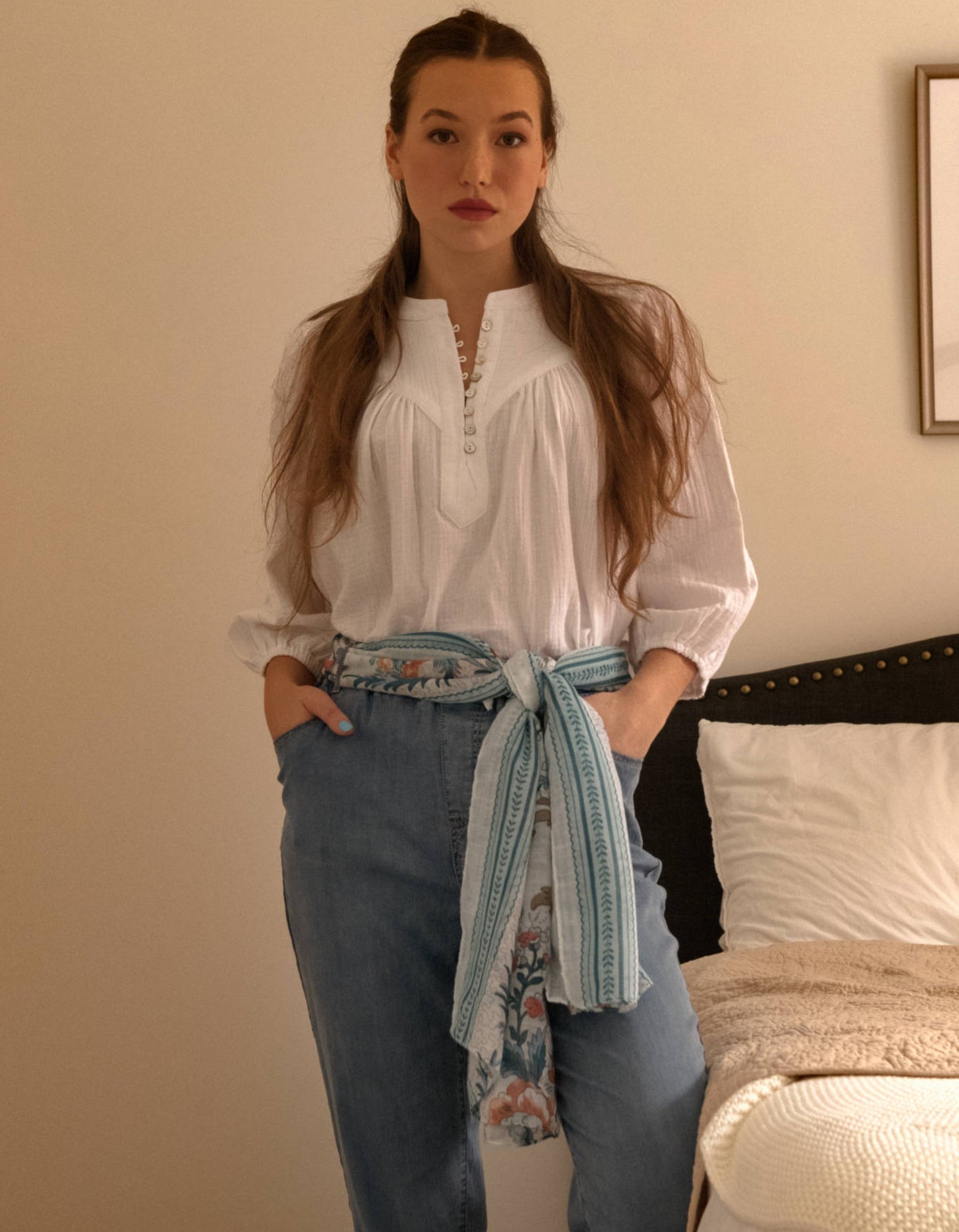 Hilone Blouse Cotton Gauze Lantern Sleeves (Sale Price: $64.59 CAD)