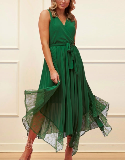 Callie Maxi Dress Crossover Pleated Skirt Lace