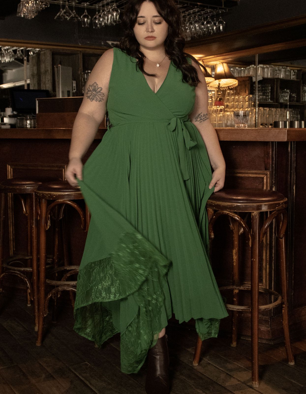 Callie Maxi Dress Crossover Pleated Skirt Lace