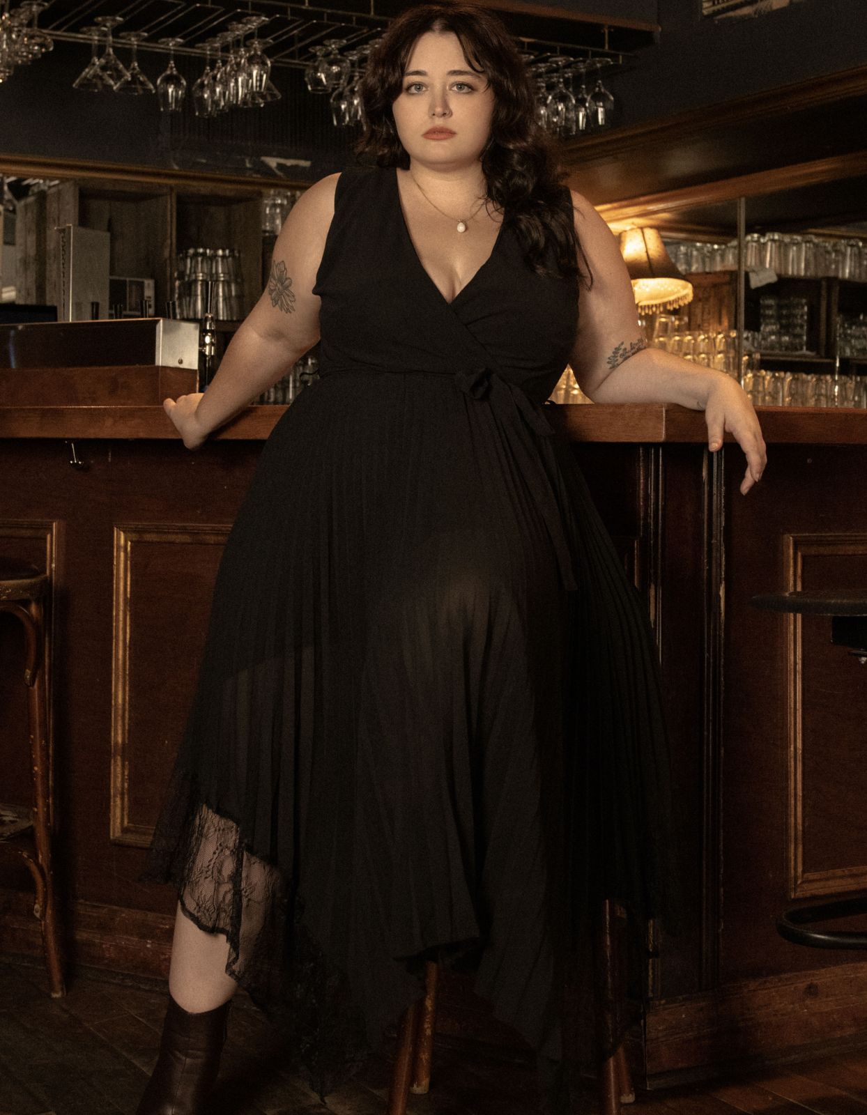 Callie Maxi Dress Crossover Pleated Skirt Lace