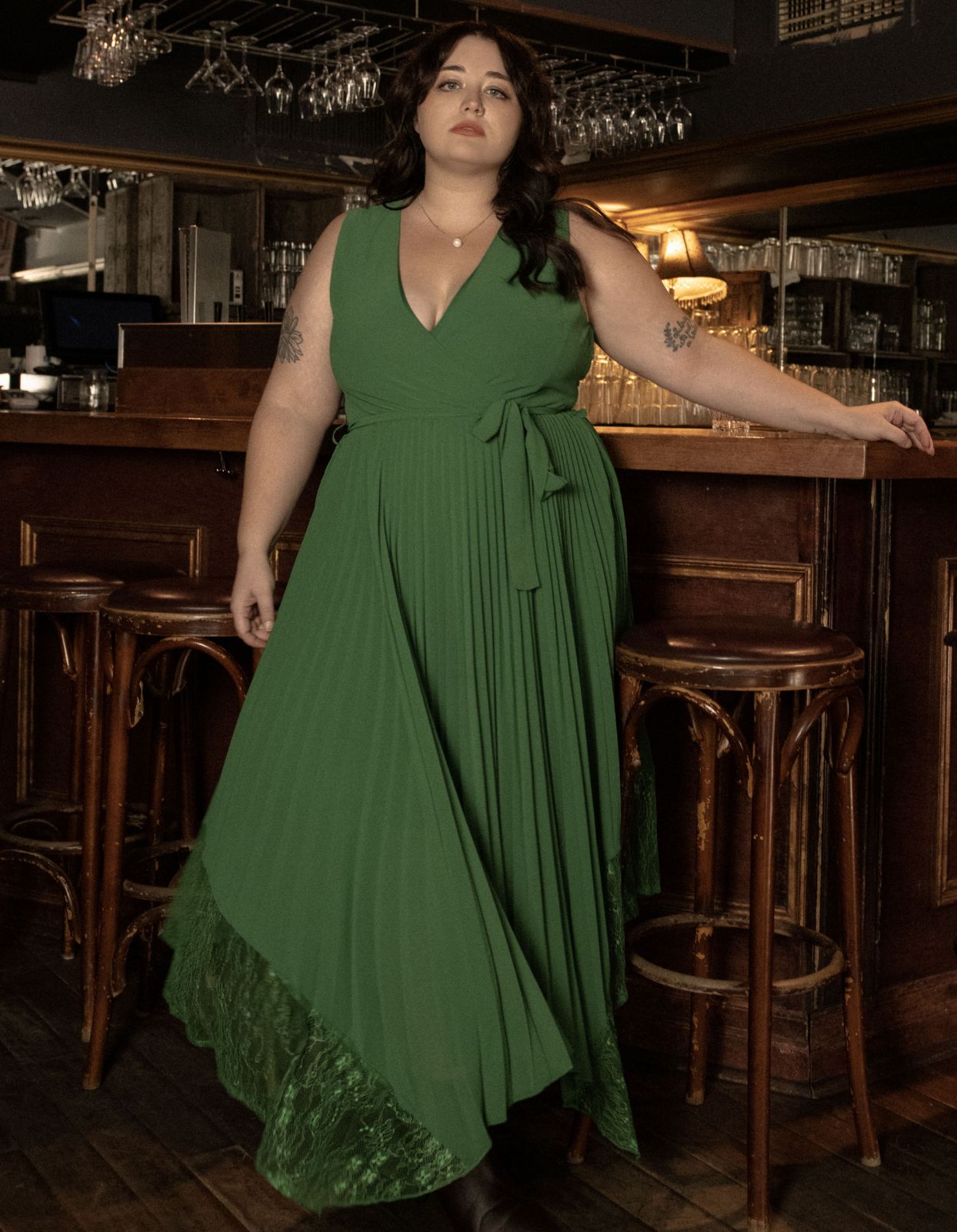 Callie Maxi Dress Crossover Pleated Skirt Lace