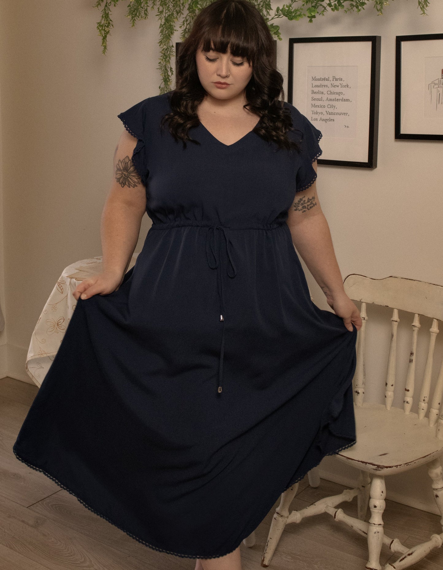 Charlie Midi Dress Short Sleeves Lace Trim (Sizes: S-1X)