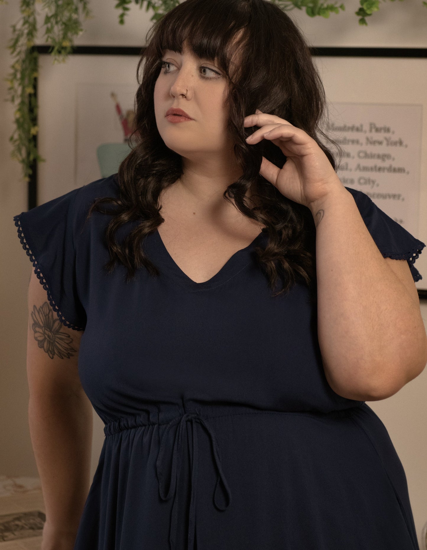 Charlie Midi Dress Short Sleeves Lace Trim (Sizes: S-1X)