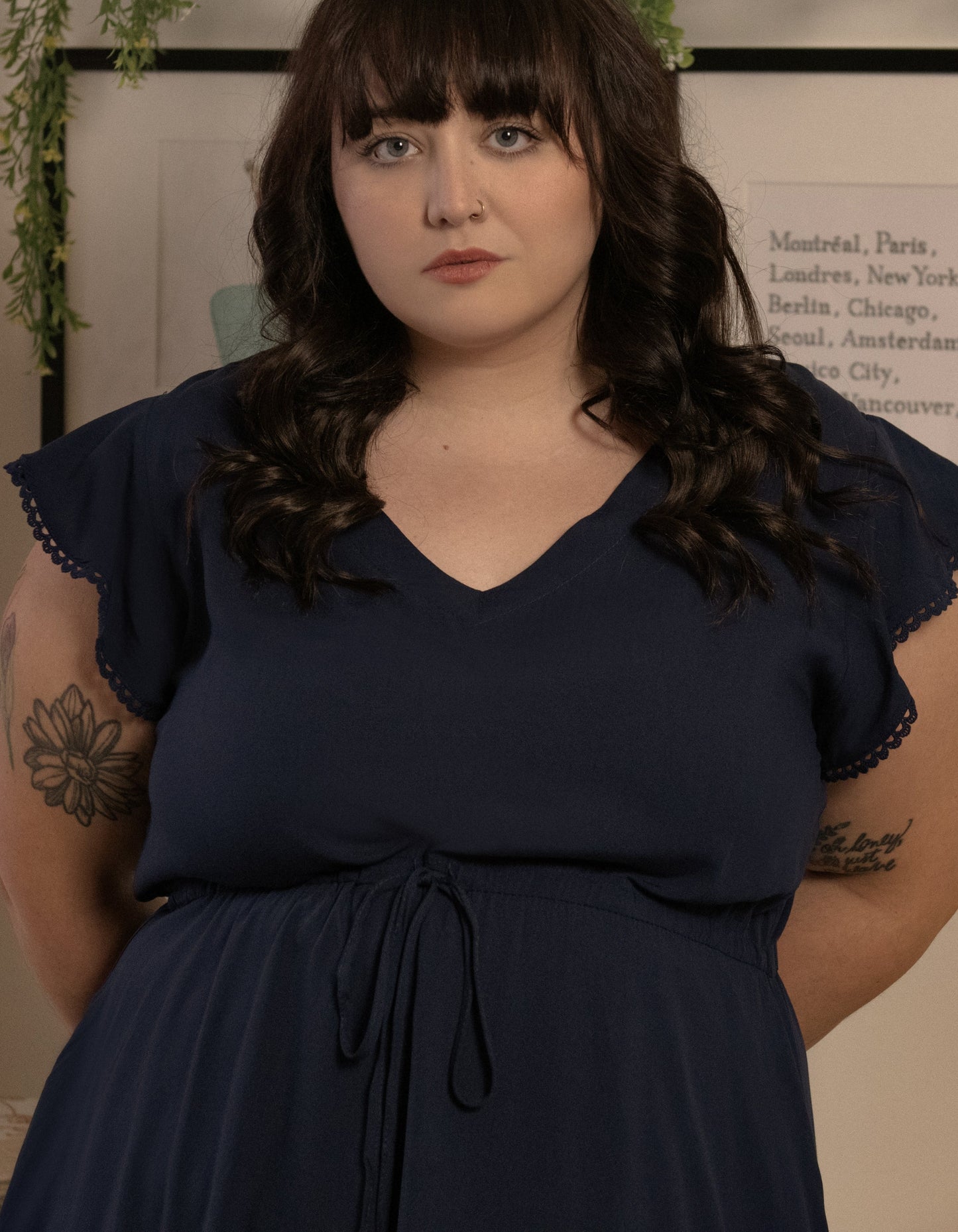 Charlie Midi Dress Short Sleeves Lace Trim (Sizes: S-1X)