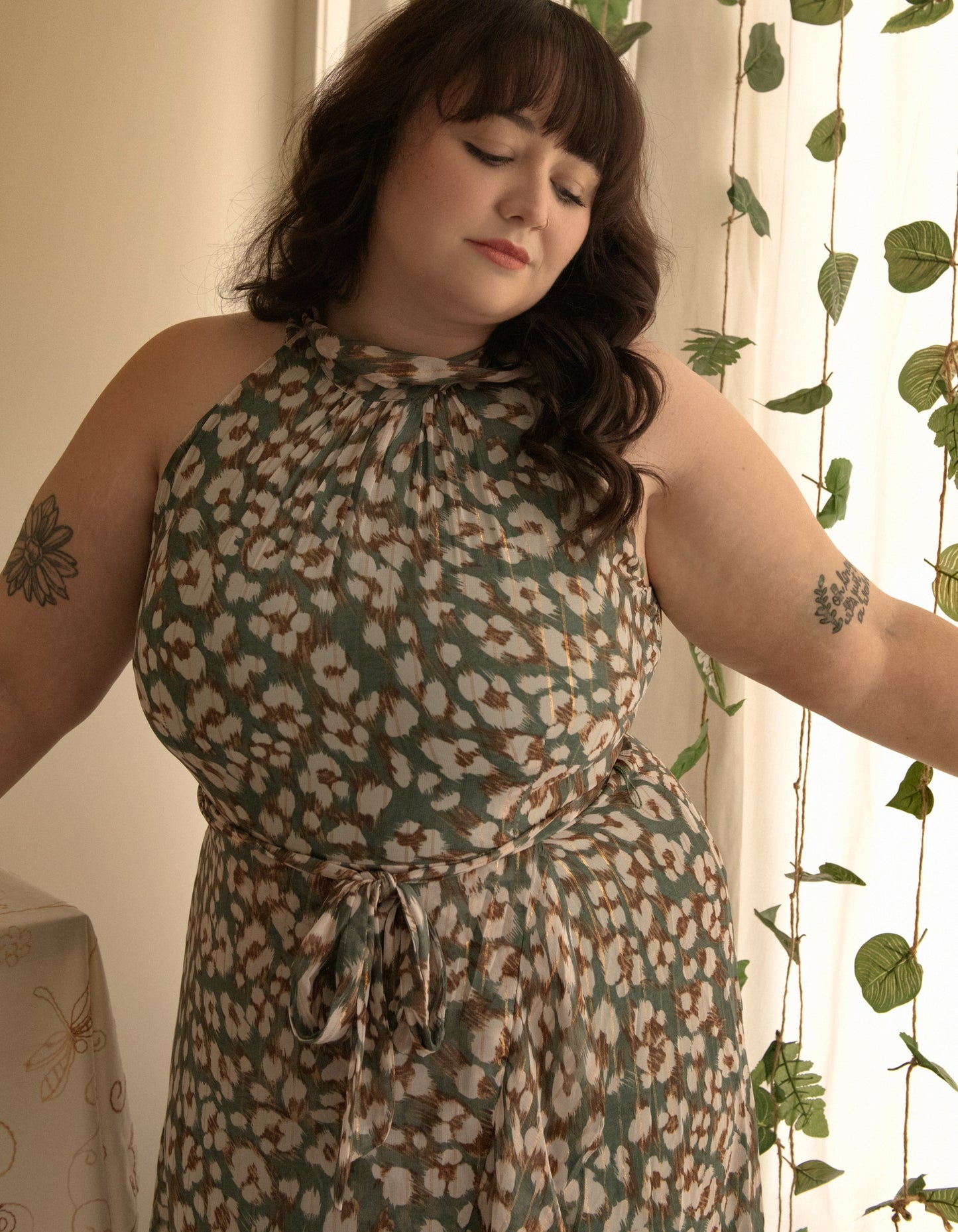 Clemence Midi Dress Asymmetrical Faux Wrap Halter Dress (Georgette fabric) (Sizes: S-1X) (Sale Price: $103.70 CAD)