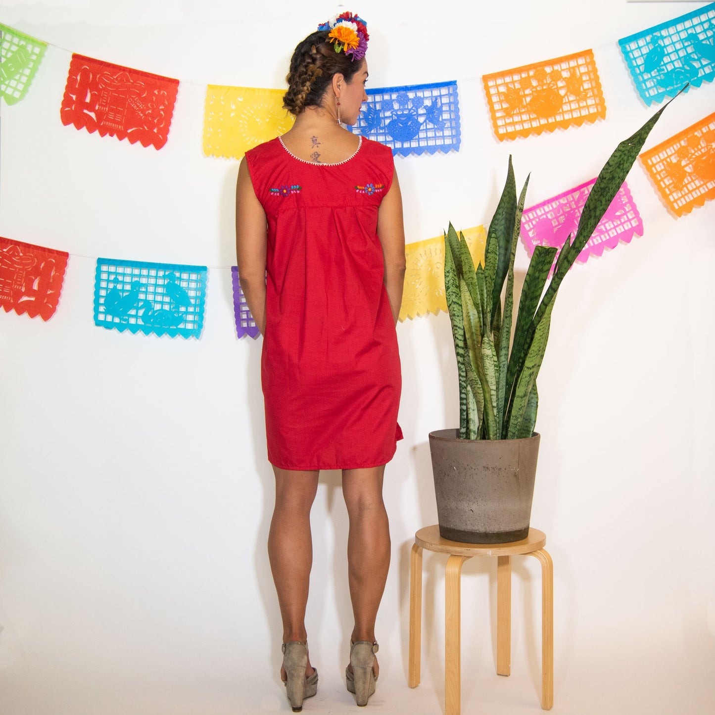 Red Mexican Dress with Hand Embroidered Flowers (Sale Price: $69.69 CAD)