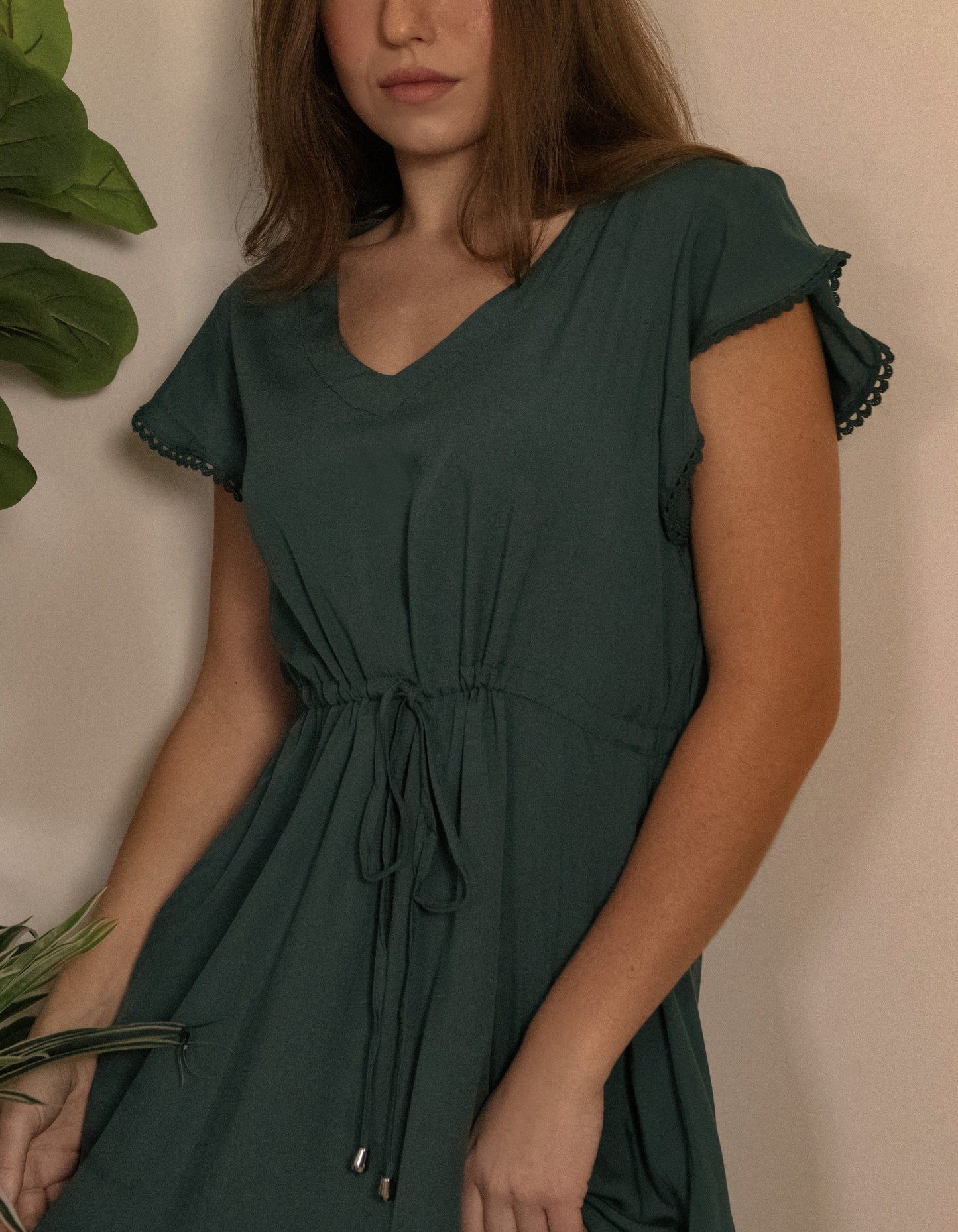 Charlie Midi Dress Short Sleeves Lace Trim (Sizes: S-1X)