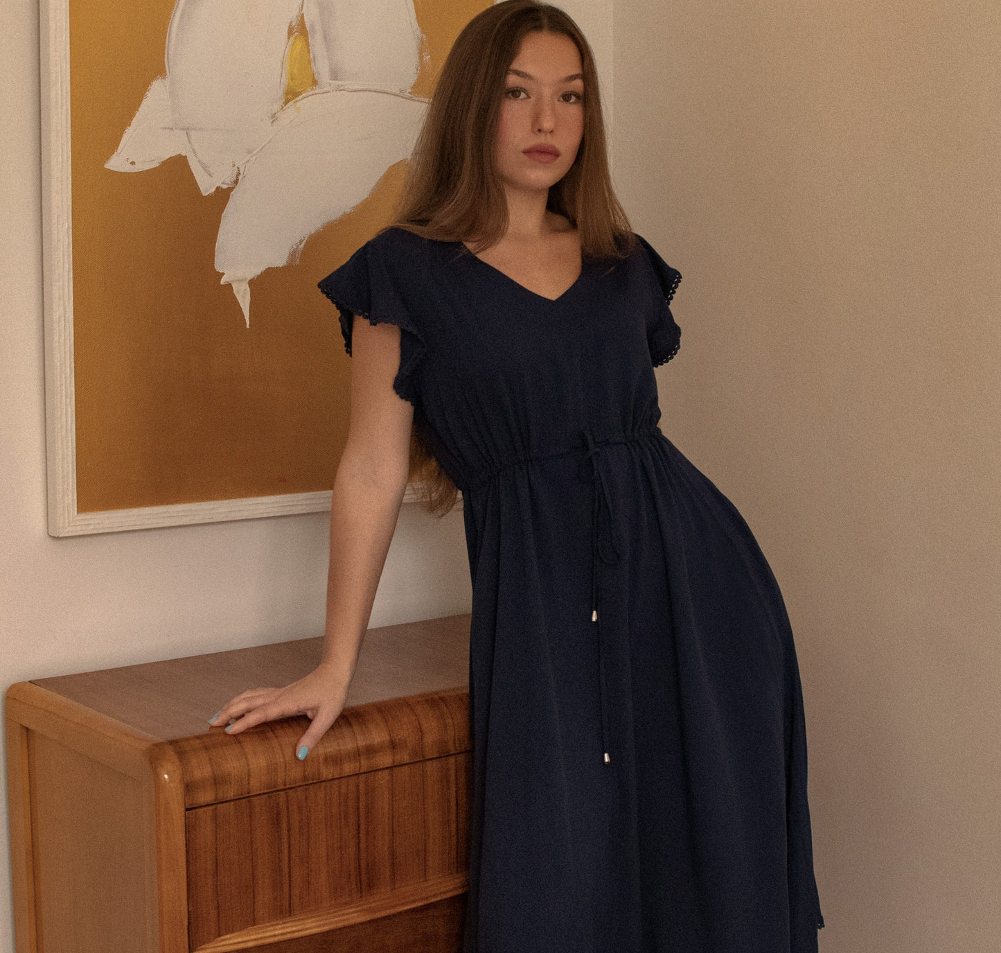 Charlie Midi Dress Short Sleeves Lace Trim (Sizes: S-1X)