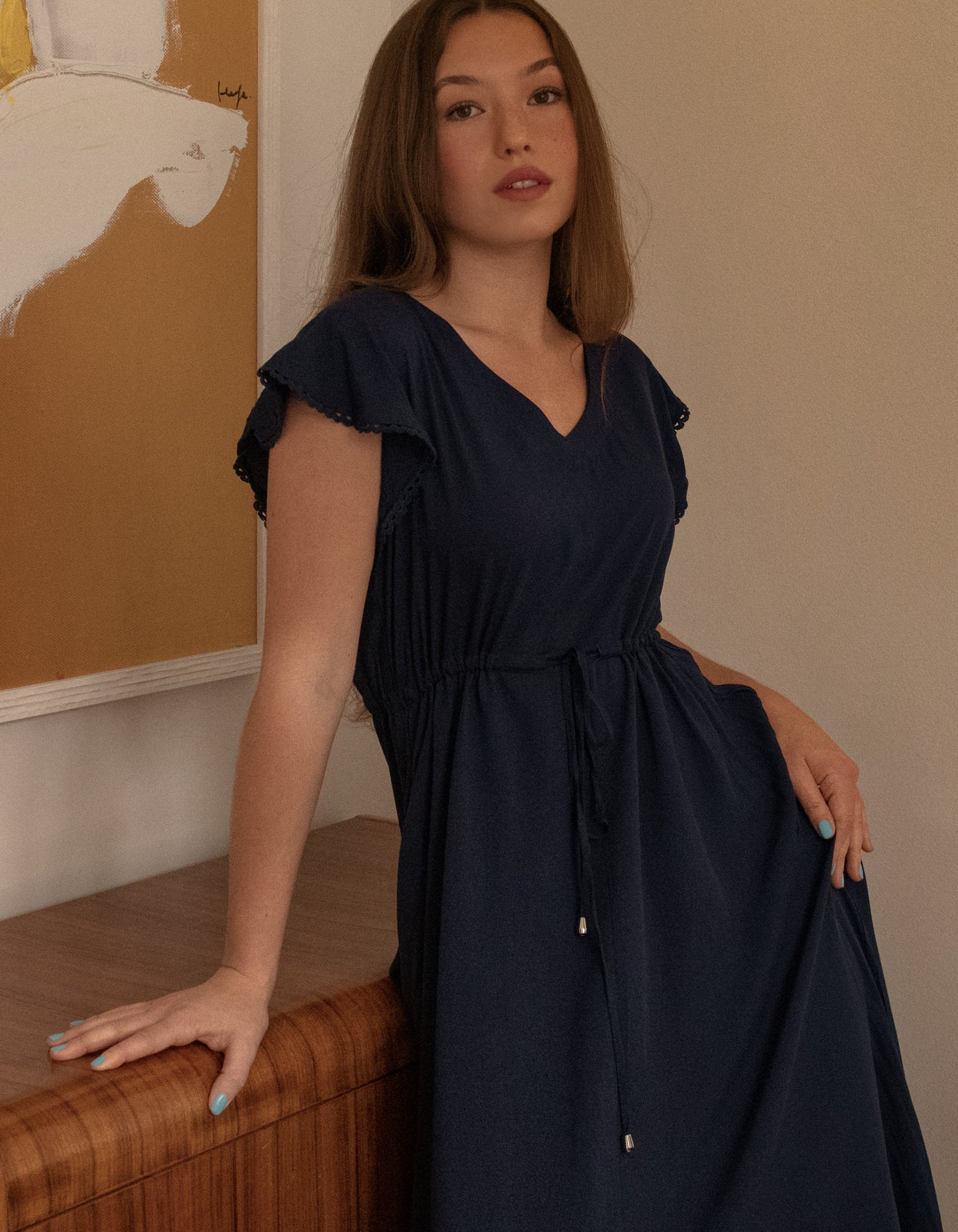 Charlie Midi Dress Short Sleeves Lace Trim (Sizes: S-1X)