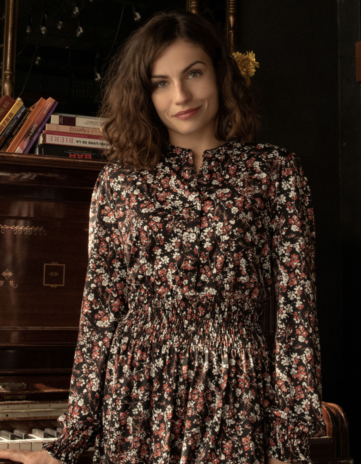 Lydia Dress Soft Knit Stretch Ditsy Flowers (Sale Price: $50.14 CAD)