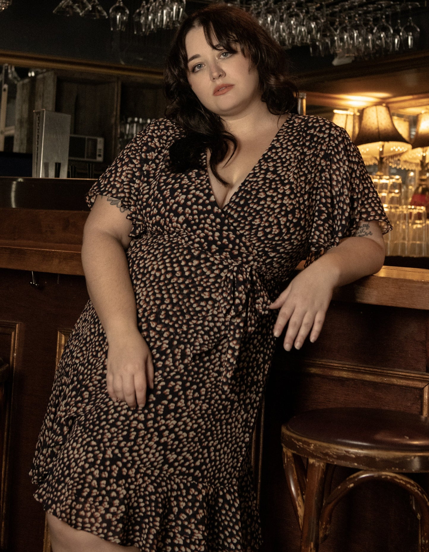 Romane Dress Cross-Over Wrap Printed Navy (Sale Price: $71.39 CAD)