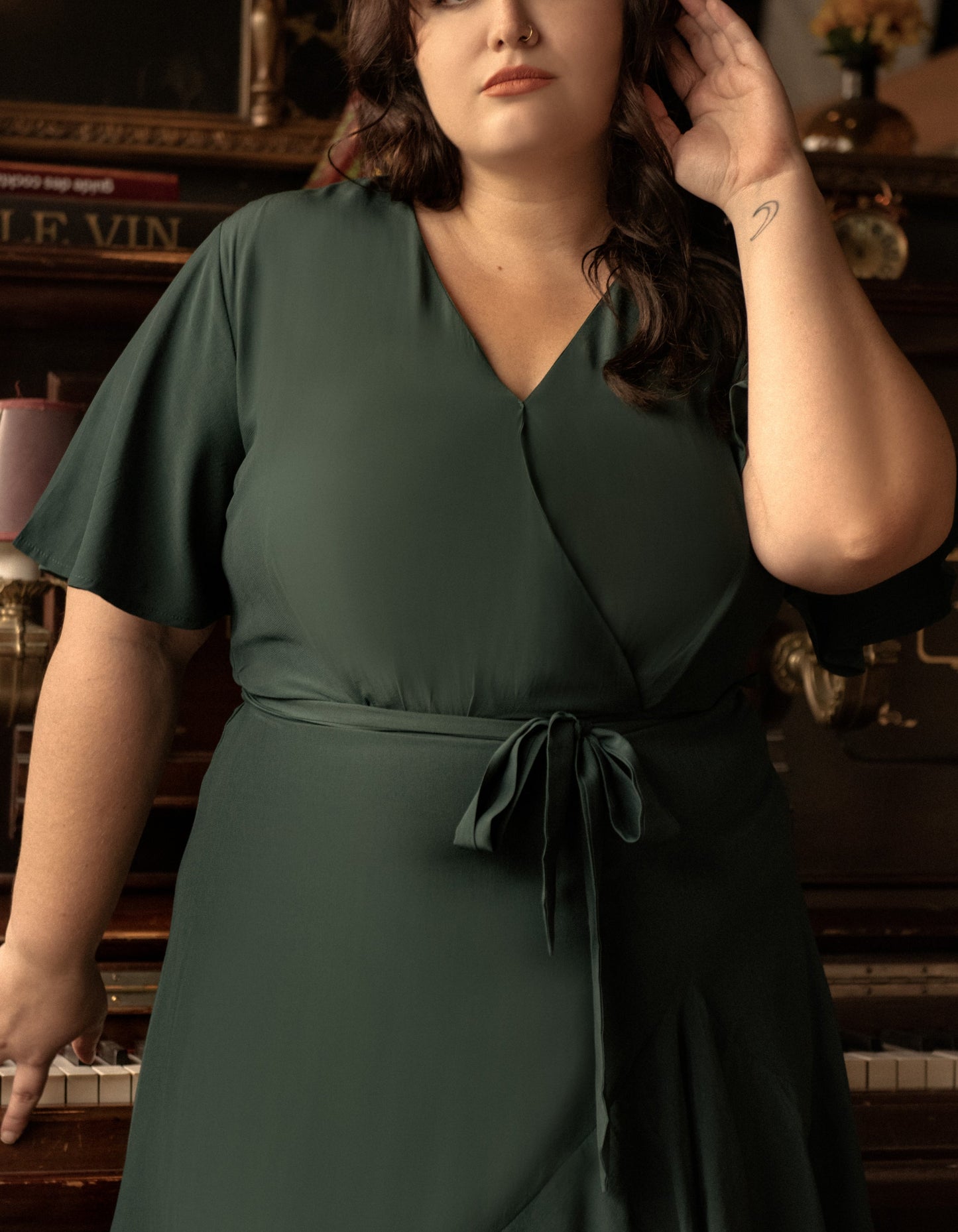 Lilou Dress Cross-Over Angle Flutter Sleeves (Sale Price: $72.24 CAD)