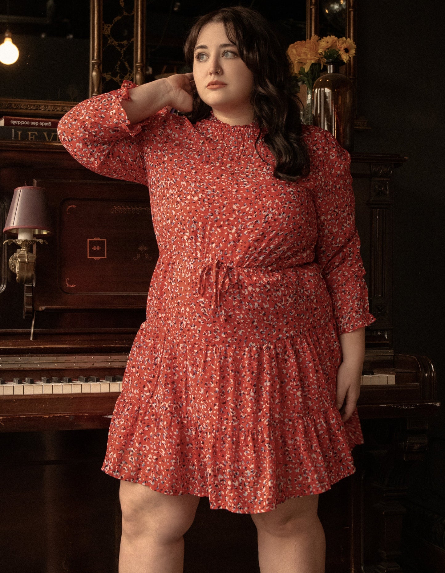 Noemie Dress Tiered Print High Neckline (Sizes: XS - 3X) (Sale Price: $68.84 CAD)