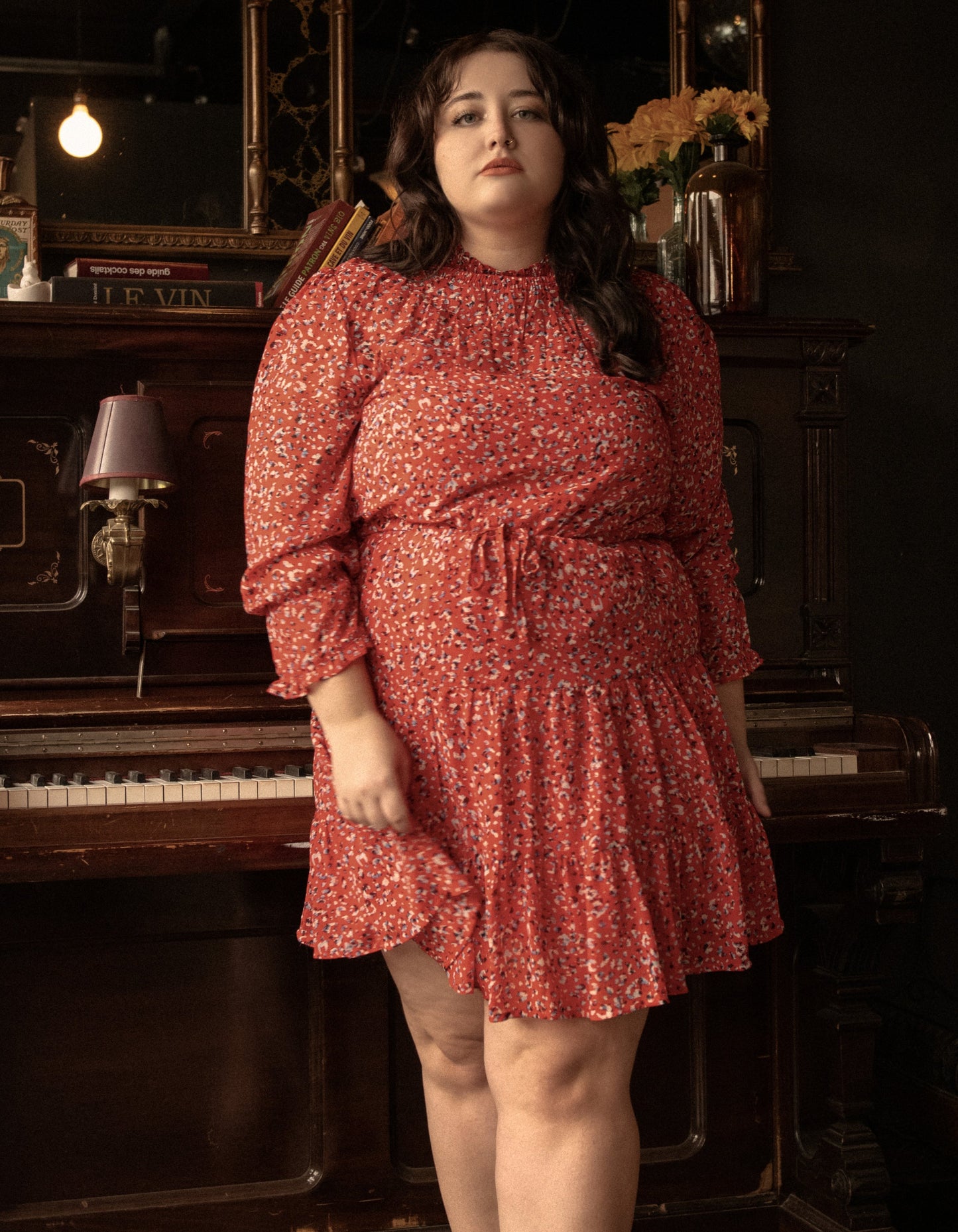 Noemie Dress Tiered Print High Neckline (Sizes: XS - 3X) (Sale Price: $68.84 CAD)