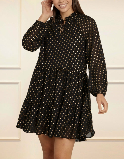 Louane Dress Tiered Tie Dot Gold Black (Sizes: XS-1X) (Sale Price: $49.30 CAD)