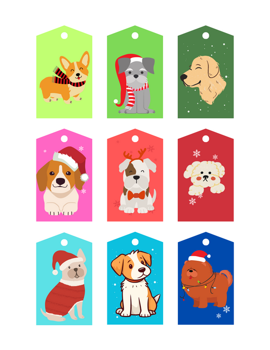 Festive Dogs Christmas Gift Tags - Printable Digital Download ~ Sharon Dawn Collection (50% OFF - Sale Price - $3.00 CAD)