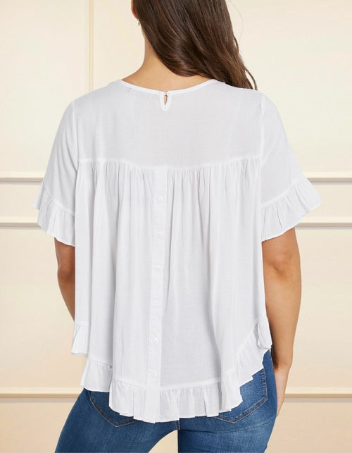 Mylene Top Relaxed Linen Blend Frilled High Low Hem - Viscose/Linen (Sizes: XS - 2XL) (Sale Price: $56.94 CAD)