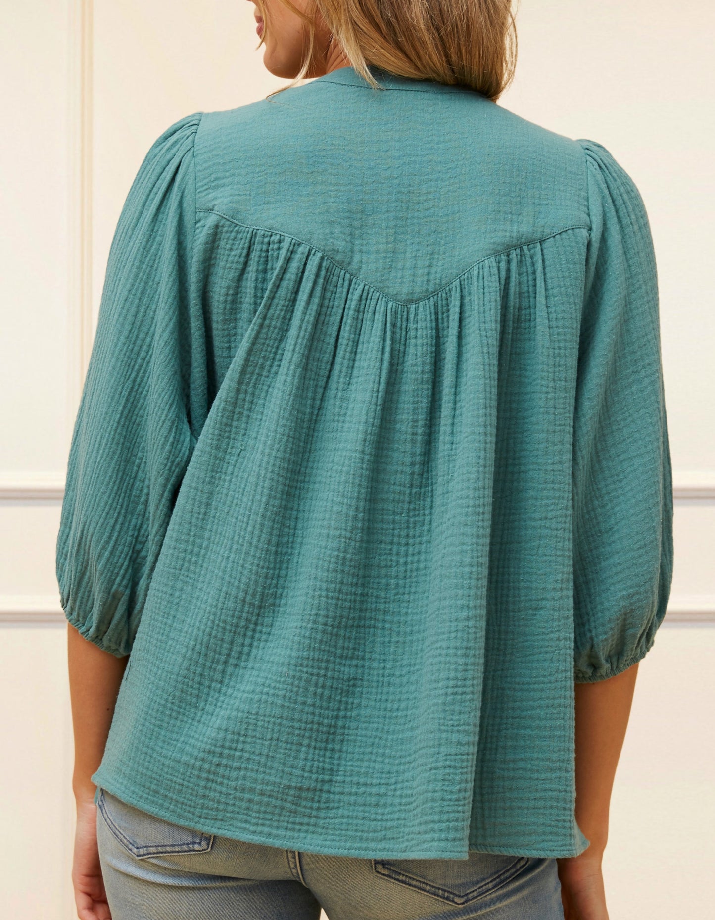 Hilone Blouse Cotton Gauze Lantern Sleeves (Sale Price: $64.59 CAD)