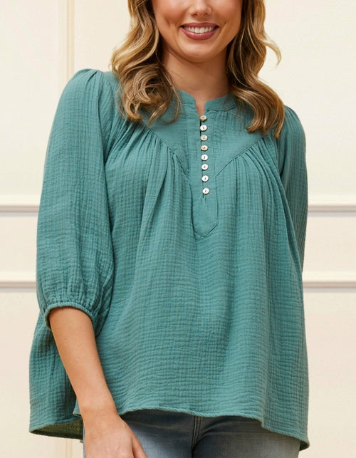 Hilone Blouse Cotton Gauze Lantern Sleeves (Sale Price: $64.59 CAD)