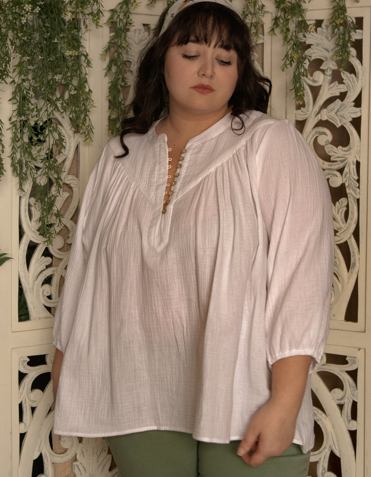 Hilone Blouse Cotton Gauze Lantern Sleeves (Sale Price: $64.59 CAD)