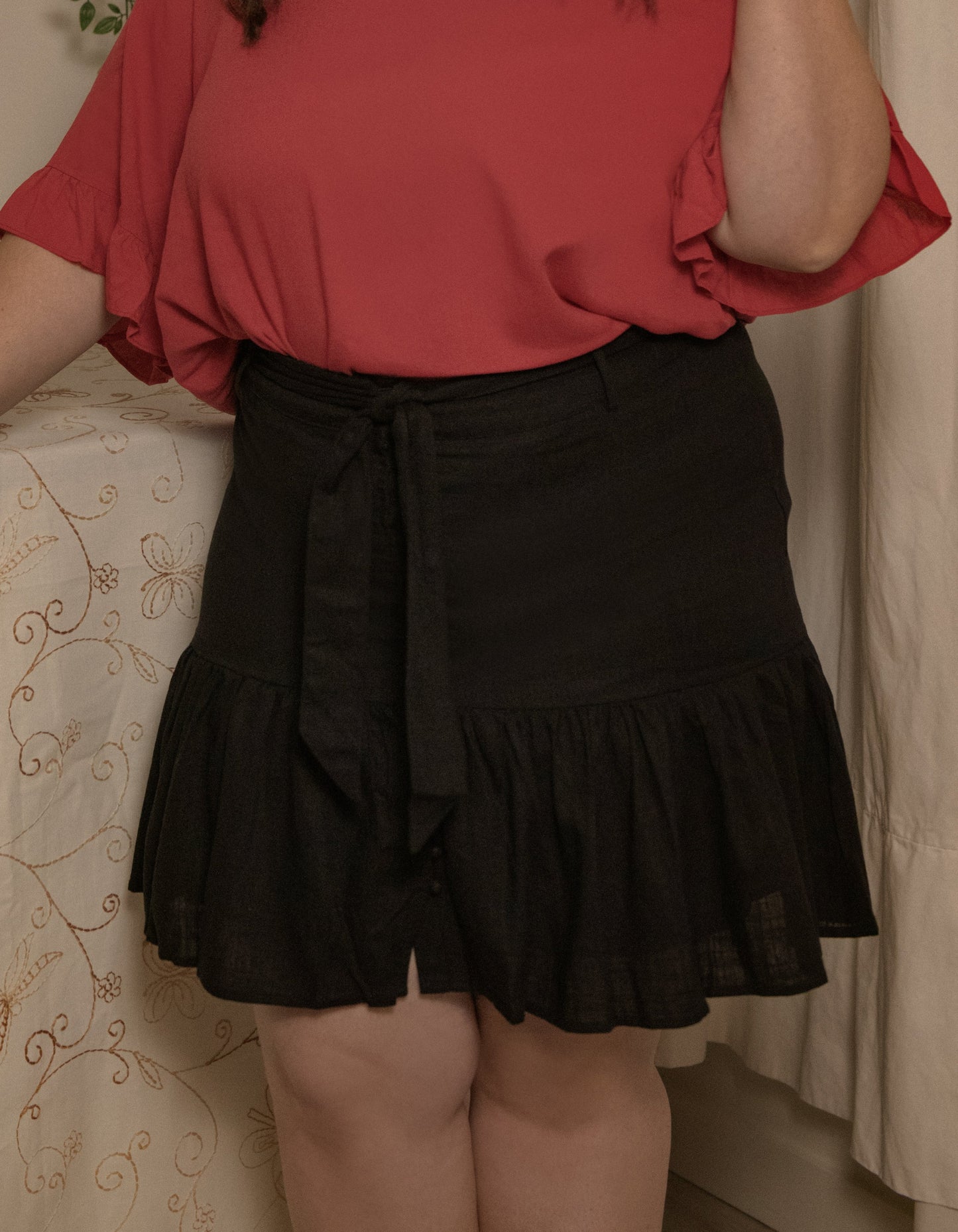 Jasmine Skirt High Waisted Belted Solid Black