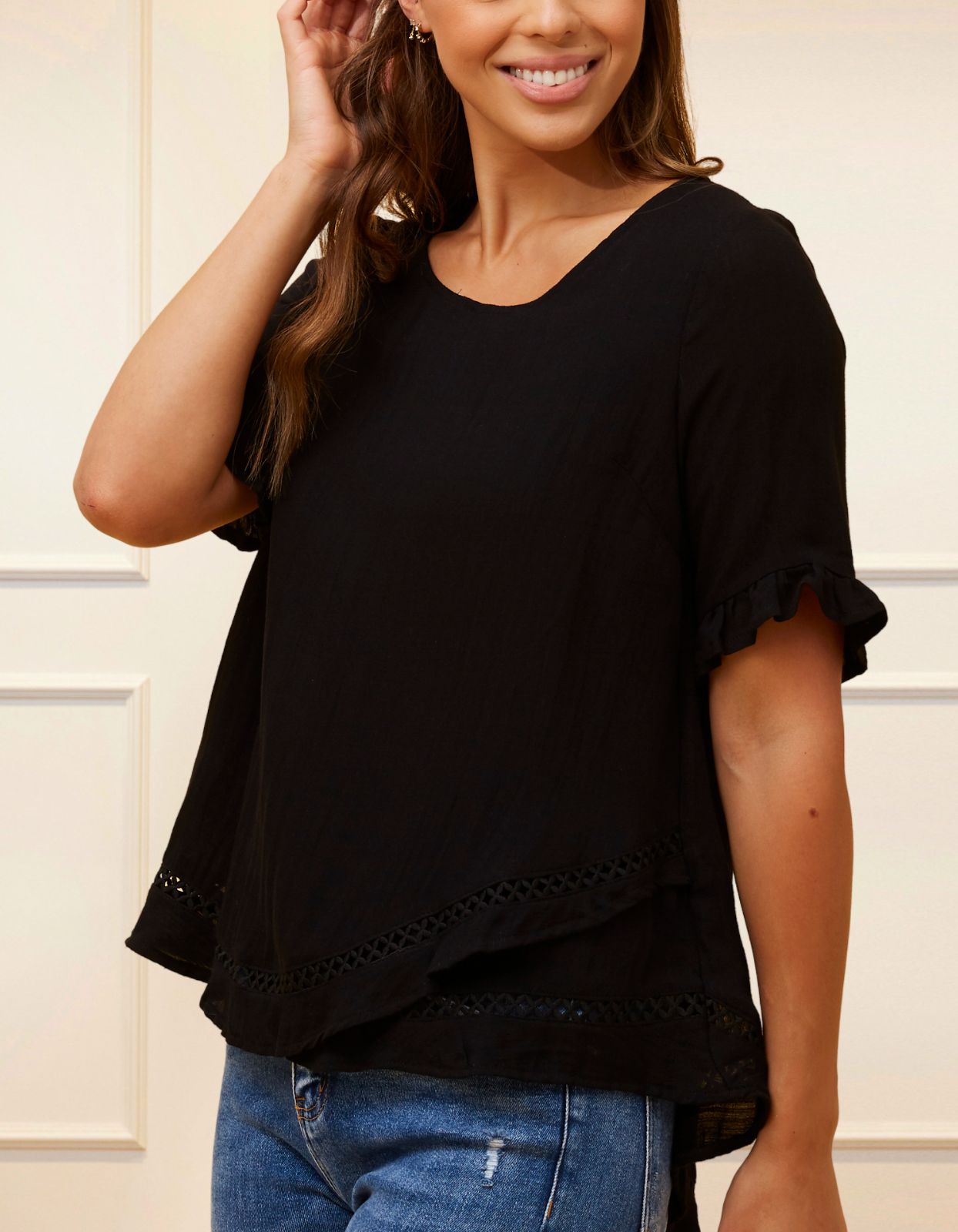 Jessy Top Relaxed Linen Blend Crossover Hem