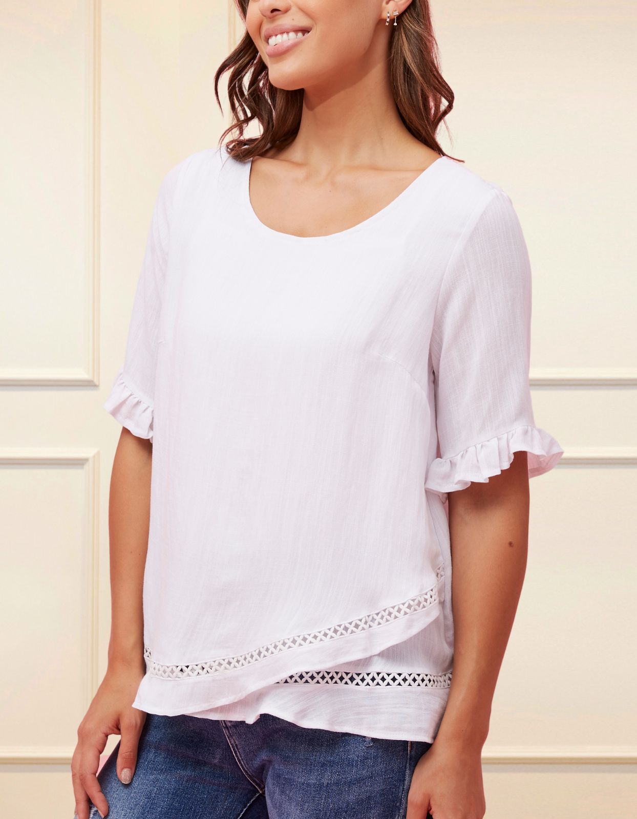 Jessy Top Relaxed Linen Blend Crossover Hem