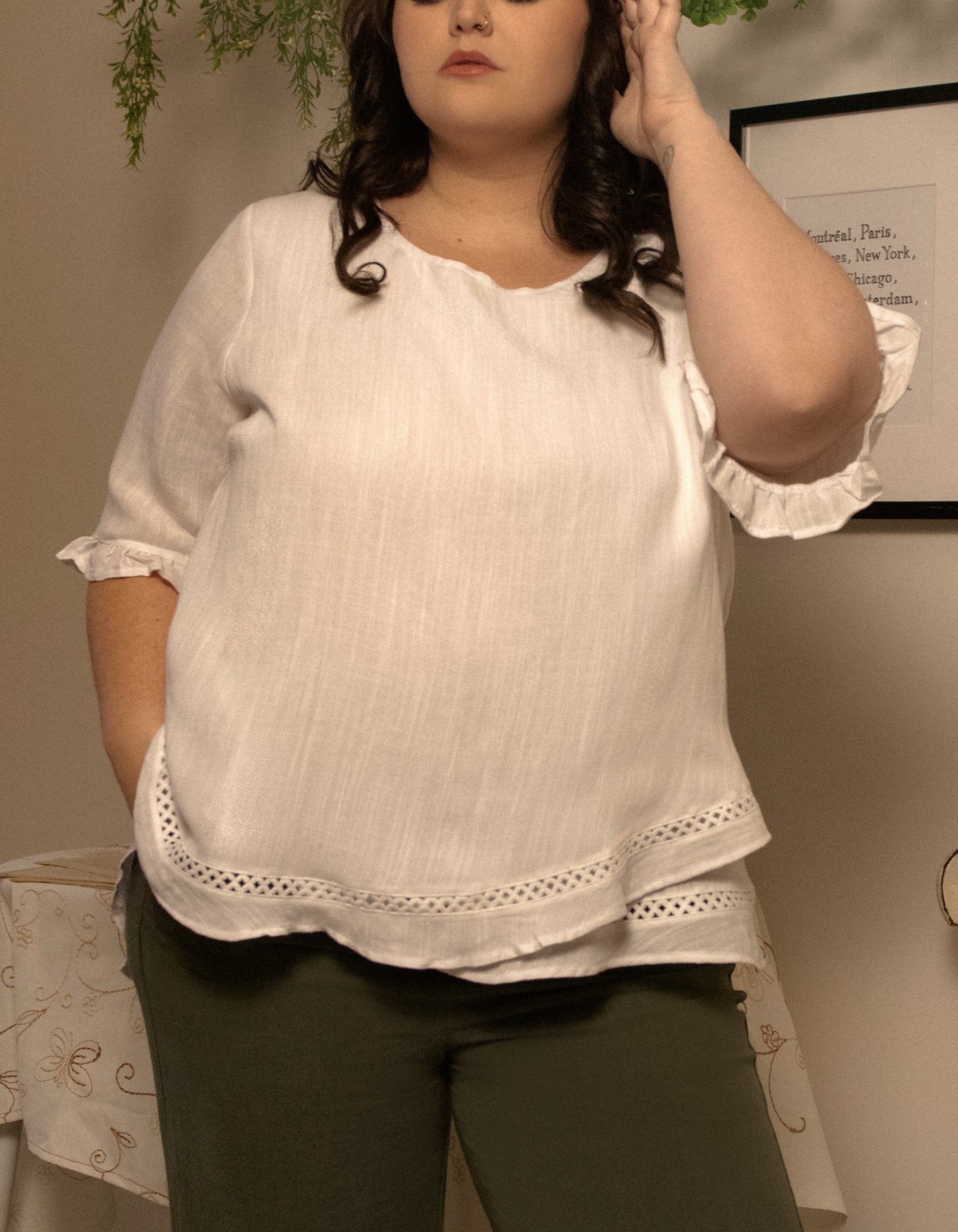 Jessy Top Relaxed Linen Blend Crossover Hem