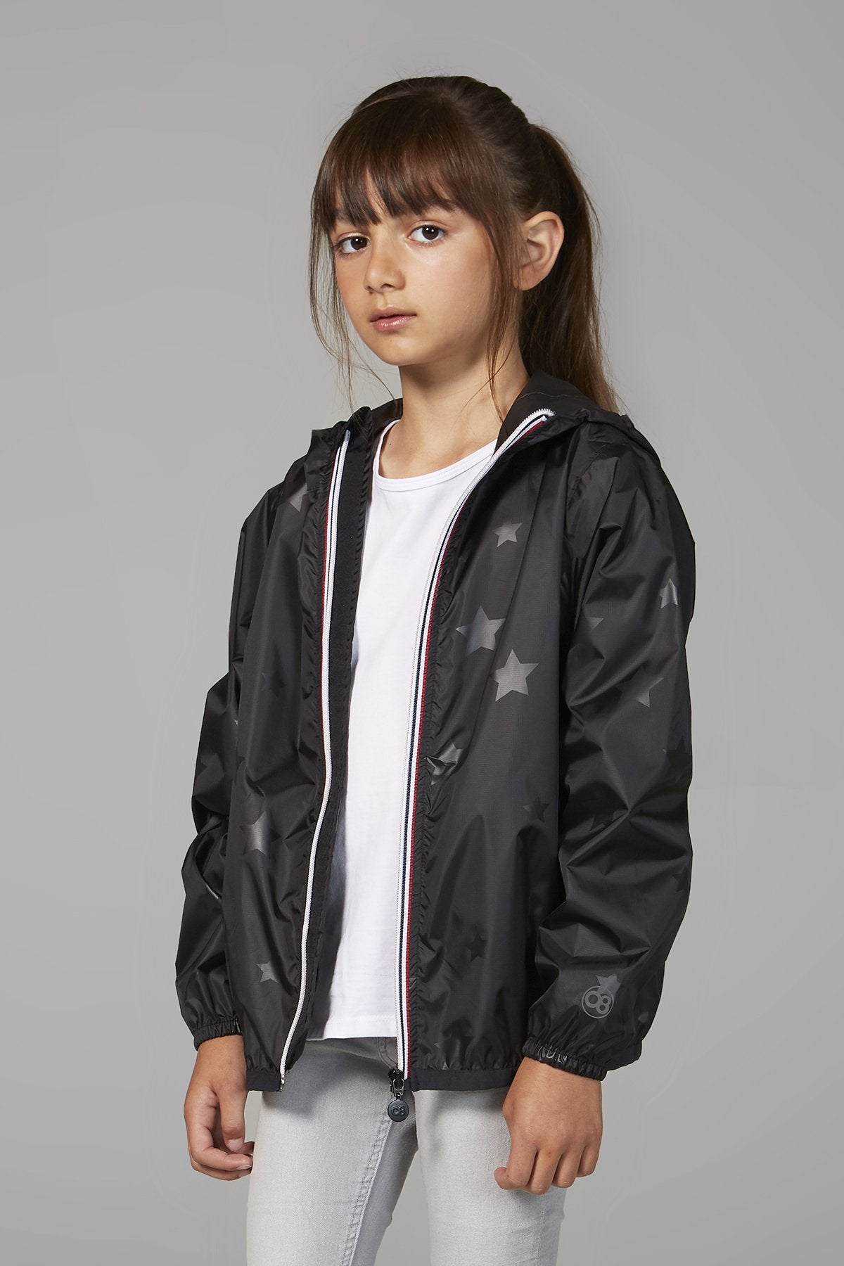 Kids Black Stars Packable Rain Jacket and Windbreaker (2 Youth - 14Y)