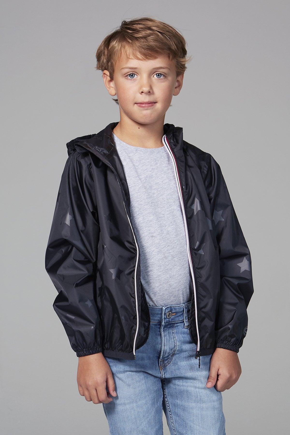 Kids Black Stars Packable Rain Jacket and Windbreaker (2 Youth - 14Y)