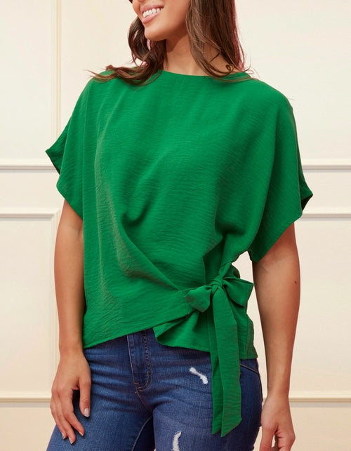 Leslie Top Loose Short Sleeves Knot To Tie - Green (Sizes: XS- 1X) (Sale Price: $42.49 CAD)