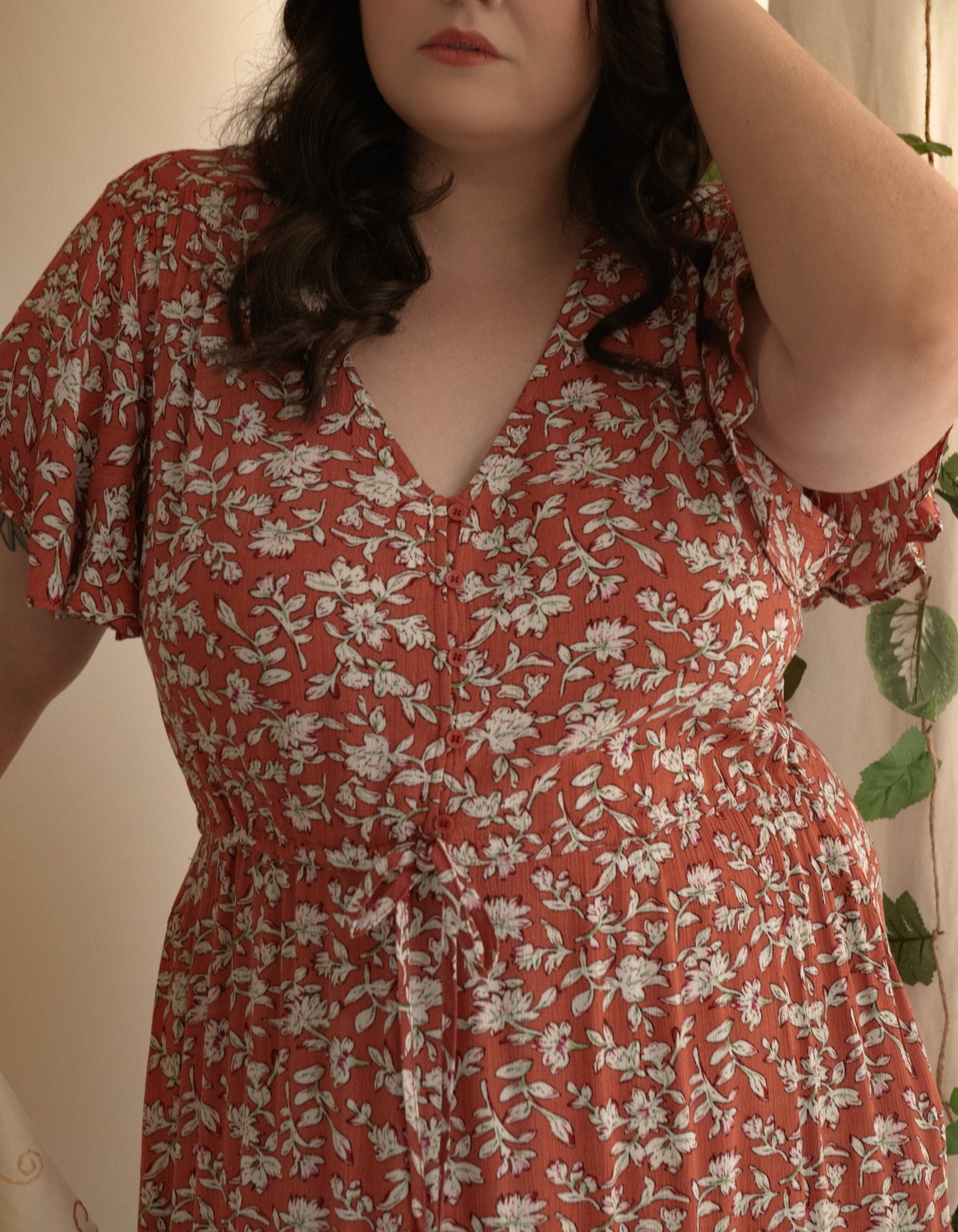 Lysandre Midi Dress Floral Print Rust - 100% Viscose (Sizes: XS-1X) (Sale Price: $68.85 CAD)