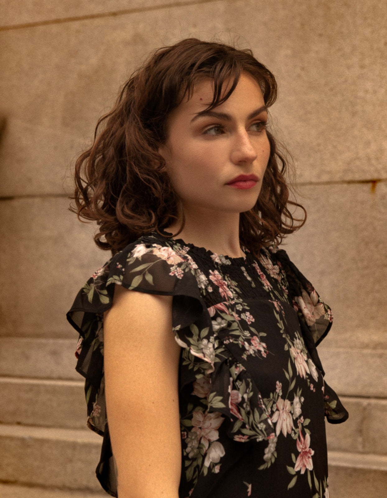 Melina Top Ruffled Short Sleeves Floral Print