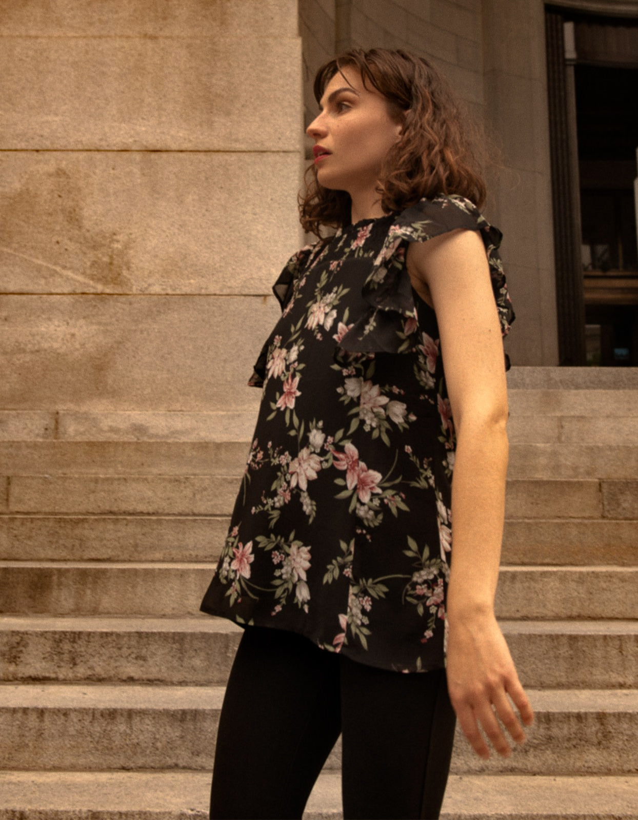 Melina Top Ruffled Short Sleeves Floral Print