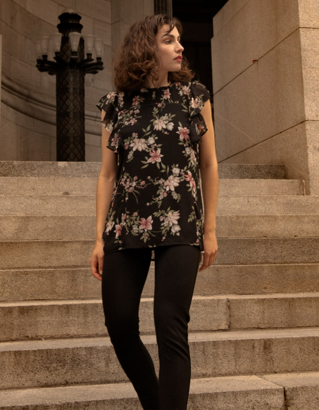 Melina Top Ruffled Short Sleeves Floral Print