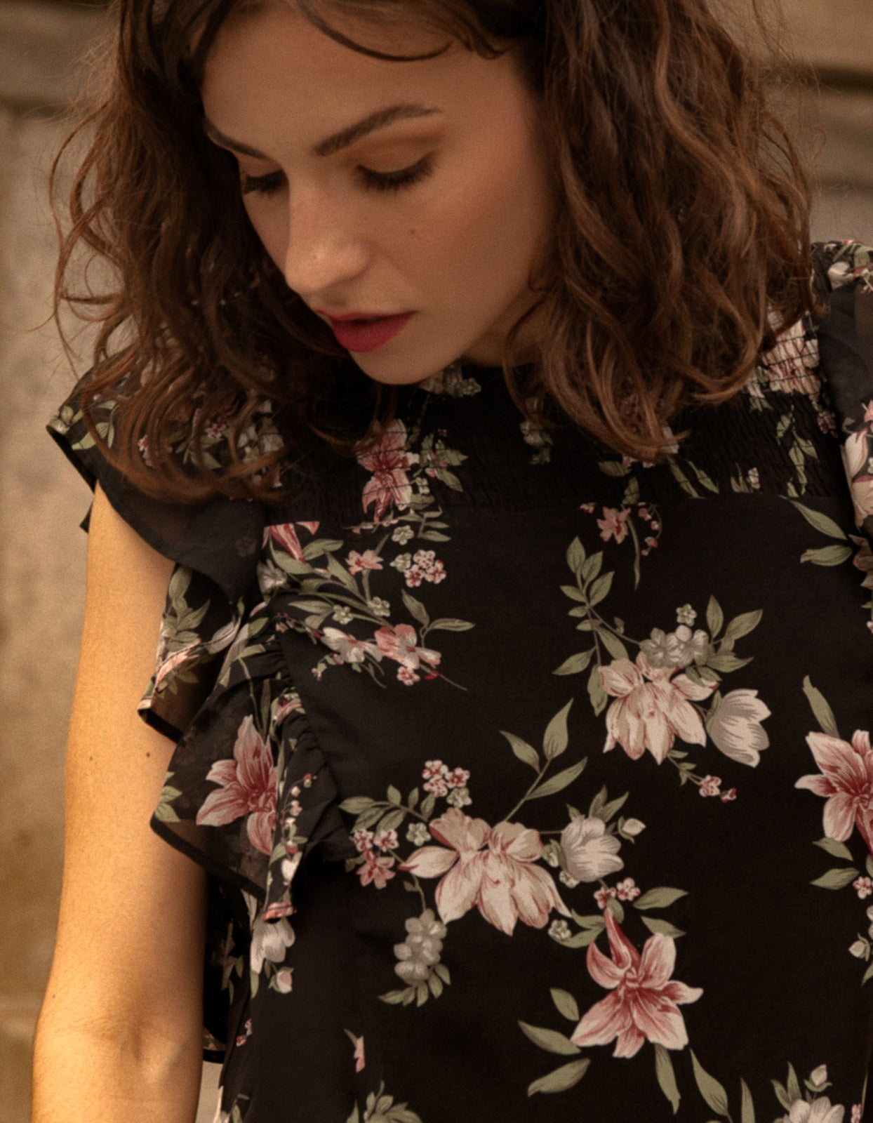 Melina Top Ruffled Short Sleeves Floral Print