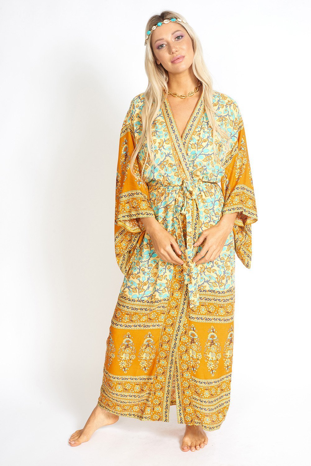 Mía Bohemian Floral Print 95% Cotton Kimono Style Robe (S/M/L)