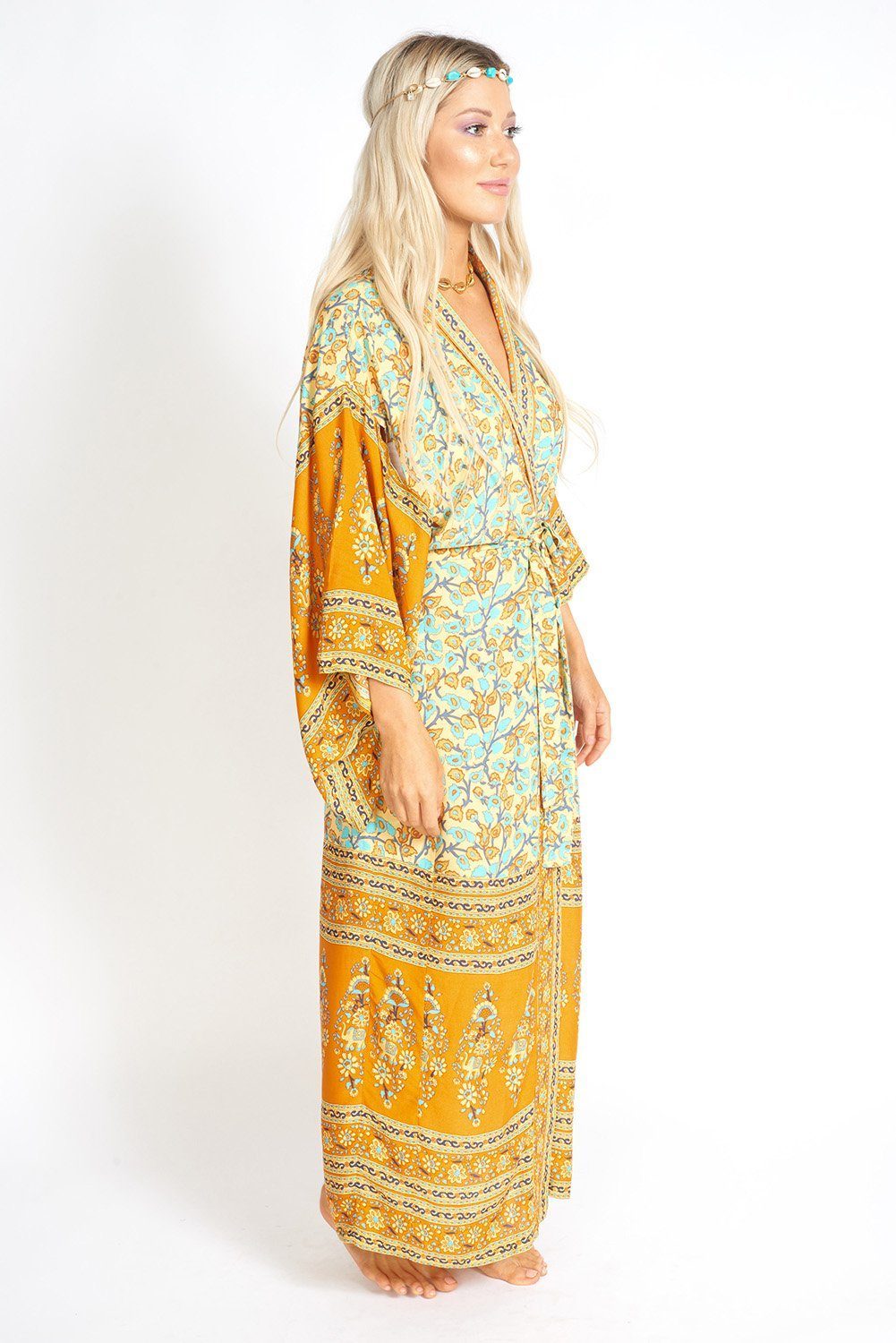 Mía Bohemian Floral Print 95% Cotton Kimono Style Robe (S/M/L)