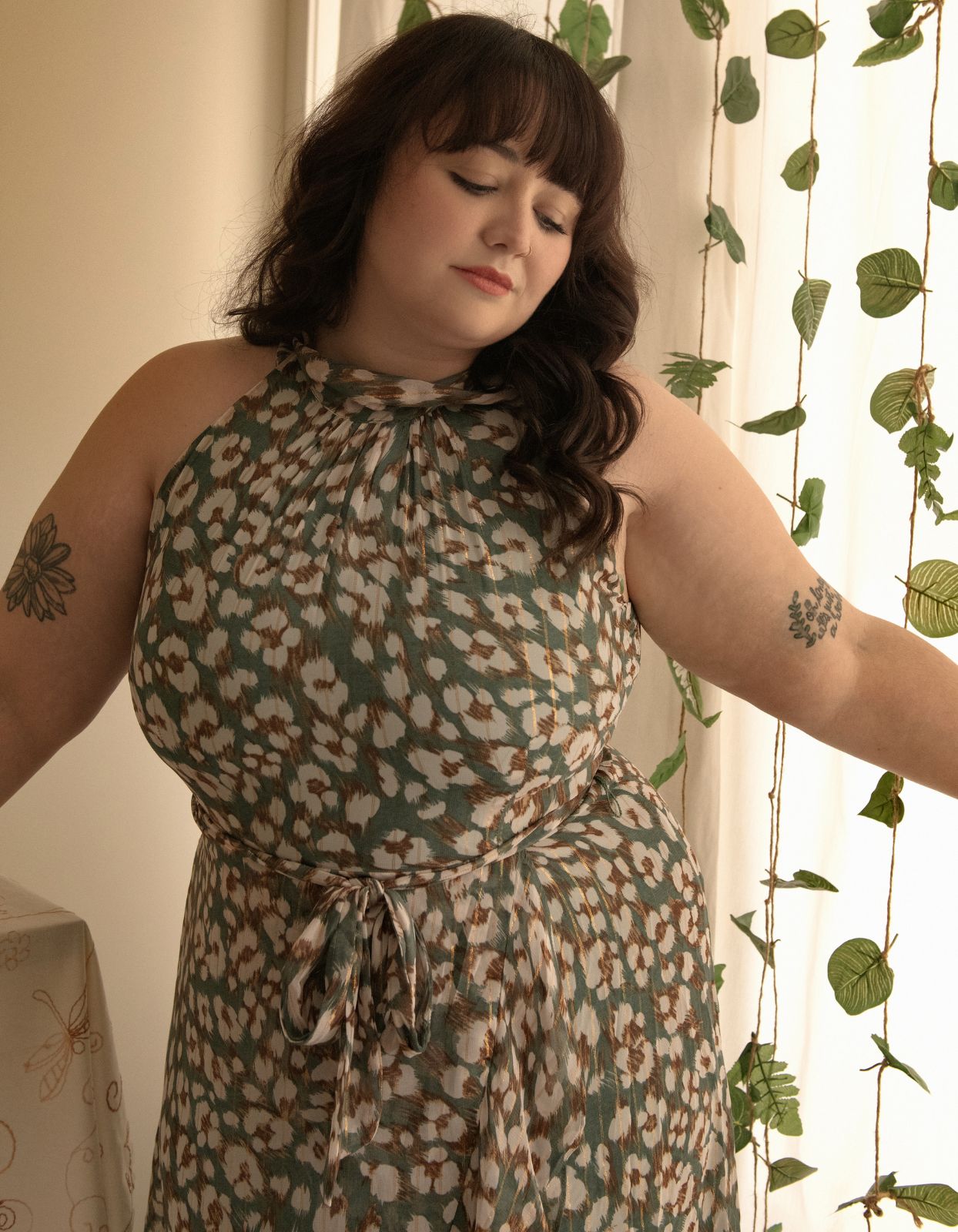 Clemence Midi Dress Asymmetrical Faux Wrap Halter Dress (Georgette fabric) (Sizes: S-1X) (Sale Price: $103.70 CAD)