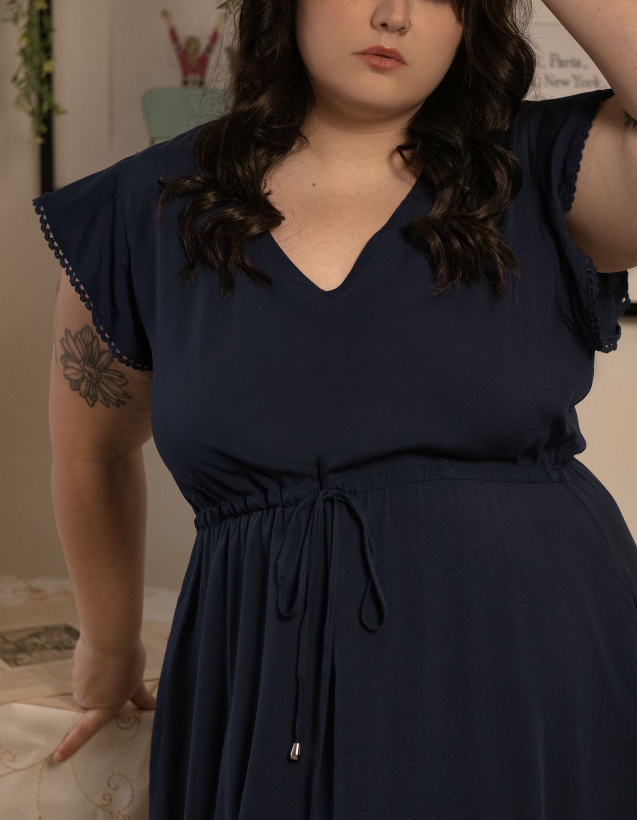 Charlie Midi Dress Short Sleeves Lace Trim (Sizes: S-1X)